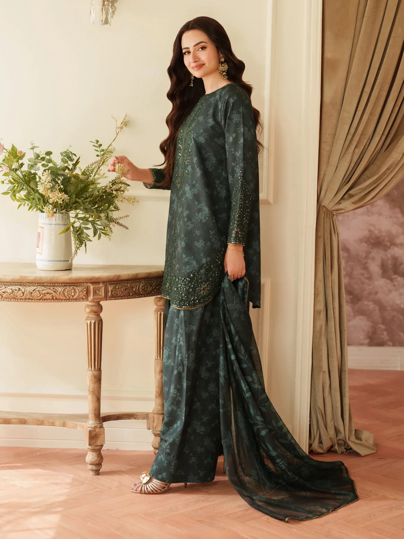 MOHAGNI - 3PC LAWN EMBROIDERED SHIRT WITH MANAAR PRINTED DUPATTA AND TROUSER - KPR 33 - Image 10