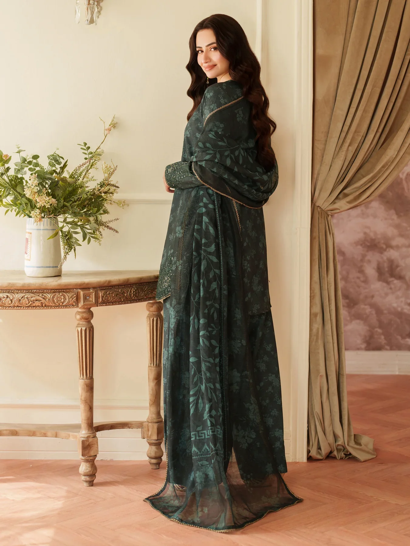 MOHAGNI - 3PC LAWN EMBROIDERED SHIRT WITH MANAAR PRINTED DUPATTA AND TROUSER - KPR 33 - Image 7