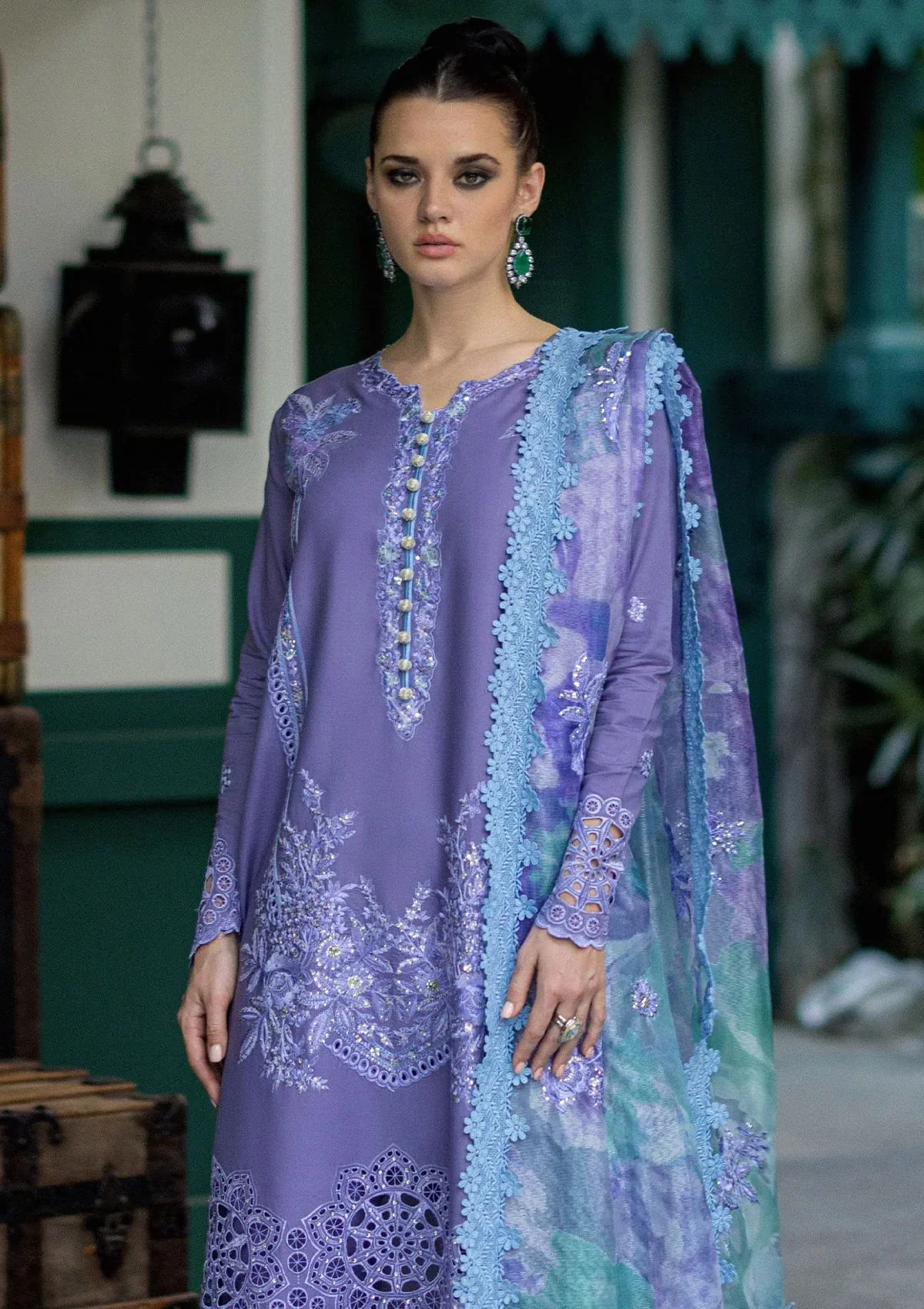 Mushq - 3PC LAWN EMBROIDERED SHIRT WITH PRINTED DUPATTA AND LAWN TROUSER - KPR-S2W3 - Image 2