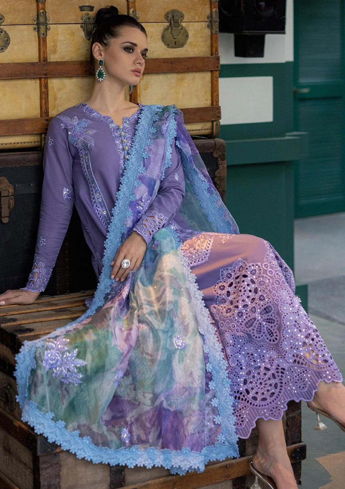 Mushq - 3PC LAWN EMBROIDERED SHIRT WITH PRINTED DUPATTA AND LAWN TROUSER - KPR-S2W3 - Image 3