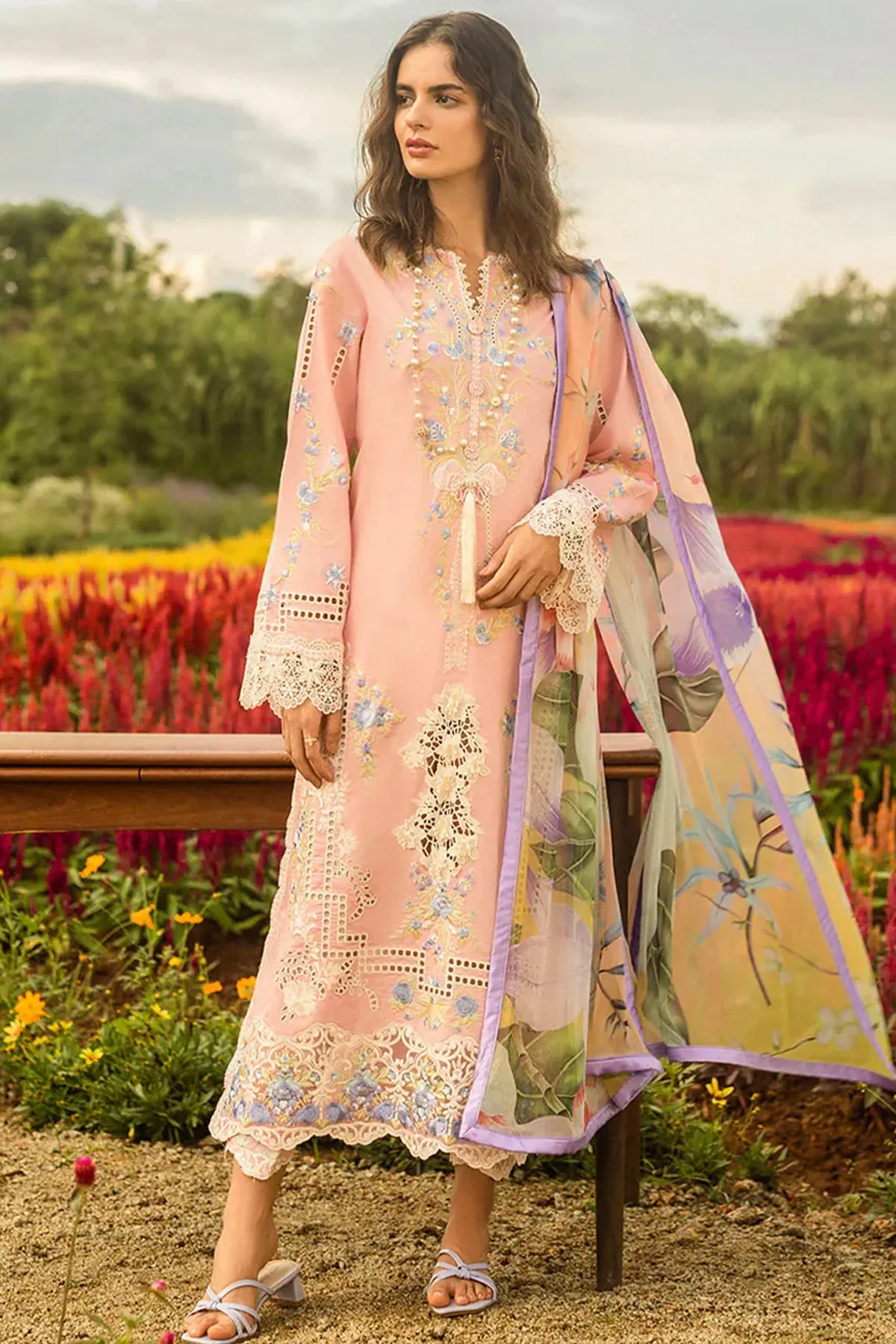 Mushq Embroidered Lawn Suit Unstitched 3 Piece MQ25SG D-06 A Butterfly kisses - Summer Collection