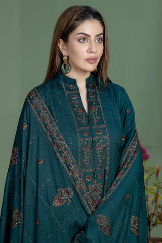 Noor-e-fajar  - 3PC DHANAK EMBROIDERED SHIRT DHANAK HEAVY EMBROIDERED SHAWL DUPATTA AND TROUSER - Image 4