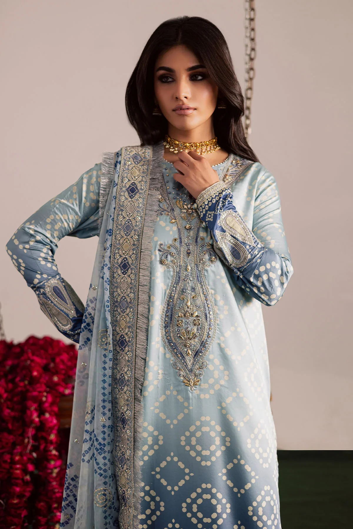 NUREH - 3PC LAWN EMBROIDERED SHIRT WITH MANAAR PRINTED DUPATTA AND TROUSER - NP-698 - Image 3