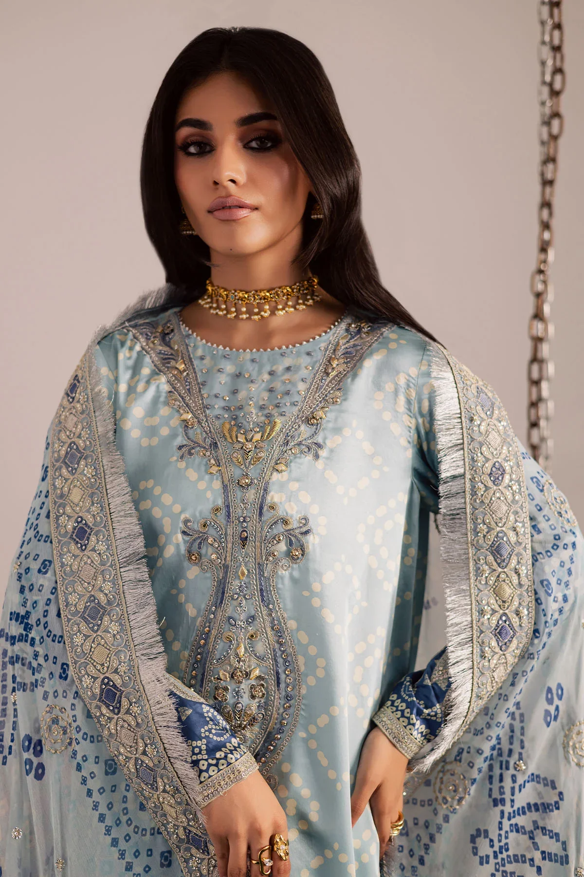 NUREH - 3PC LAWN EMBROIDERED SHIRT WITH MANAAR PRINTED DUPATTA AND TROUSER - NP-698 - Image 4