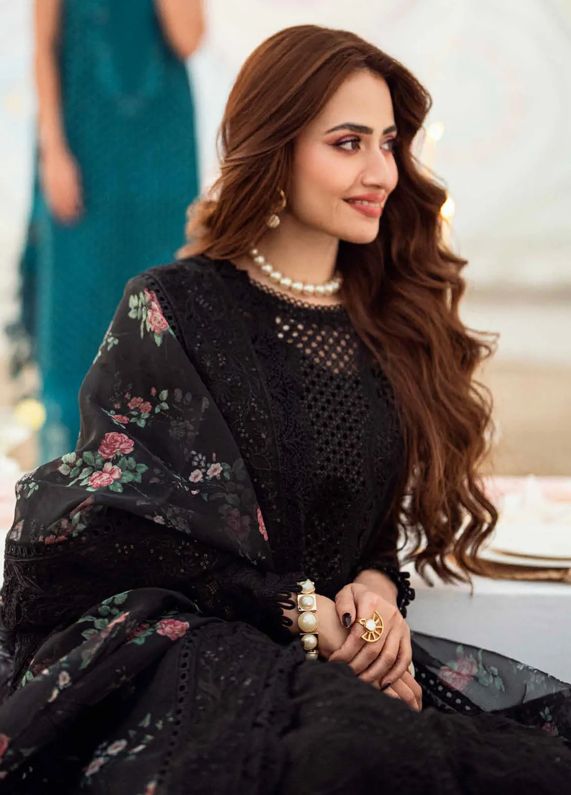 NUREH - 3PC LAWN EMBROIDERED SHIRT WITH ORGANZA CUTWORK EMBROIDERED DUPATTA AND TROUSER -NU25KE - Image 3