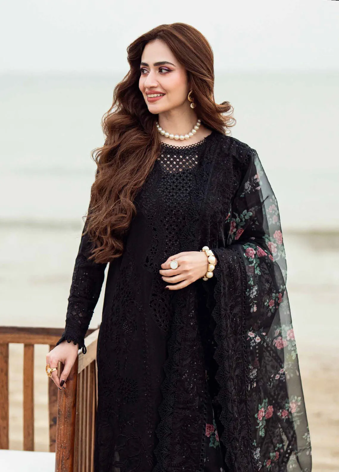NUREH - 3PC LAWN EMBROIDERED SHIRT WITH ORGANZA CUTWORK EMBROIDERED DUPATTA AND TROUSER -NU25KE - Image 4