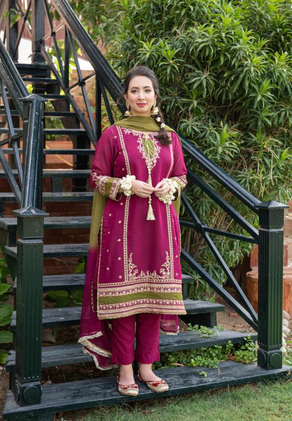 OMAL - 3PC LAWN EMBROIDERED SHIRT WITH TYE & DYE CHIFFON DUPATTA AND TROUSER - KPR1569 - Image 4