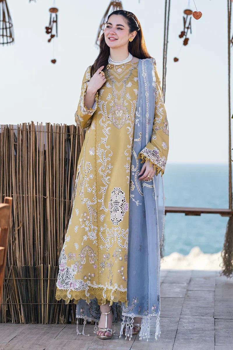 QALAMKAR - 3PC CHIKANKARI LAWN EMBROIDERED SHIRT WITH ORGANZA Embroiderded DUPATTA AND TROUSER - HZG1562