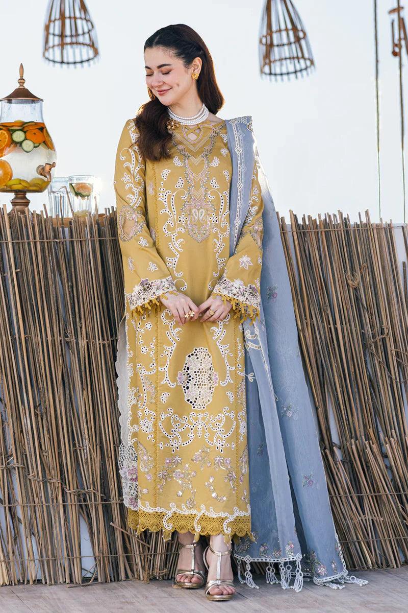 QALAMKAR - 3PC CHIKANKARI LAWN EMBROIDERED SHIRT WITH ORGANZA Embroiderded DUPATTA AND TROUSER - HZG1562 - Image 2