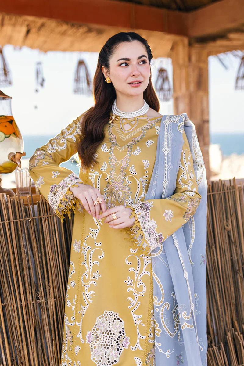 QALAMKAR - 3PC CHIKANKARI LAWN EMBROIDERED SHIRT WITH ORGANZA Embroiderded DUPATTA AND TROUSER - HZG1562 - Image 4