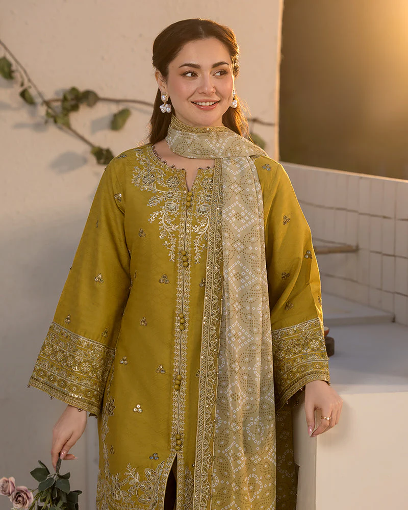 QALAMKAR - 3PC LAWN EMBROIDERED SHIRT WITH EMBROIDERED DUPATTA AND LAWN TROUSER - AL-Y998 - Image 2