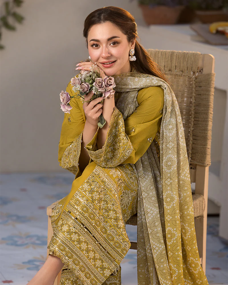 QALAMKAR - 3PC LAWN EMBROIDERED SHIRT WITH EMBROIDERED DUPATTA AND LAWN TROUSER - AL-Y998 - Image 5