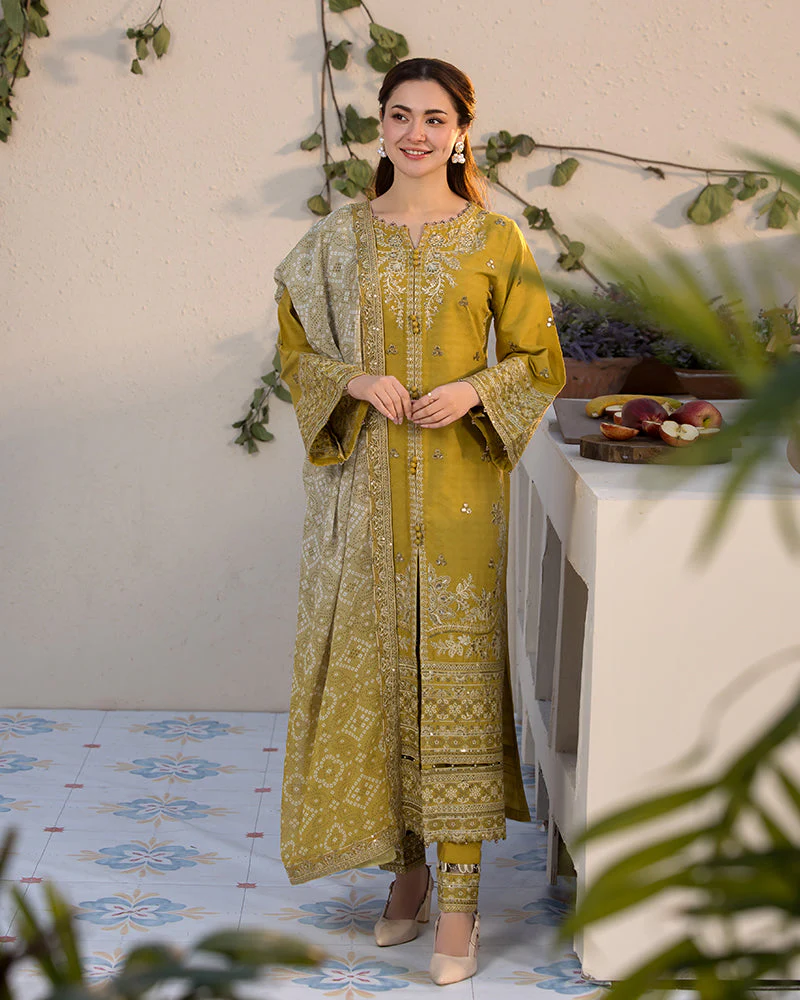 QALAMKAR - 3PC LAWN EMBROIDERED SHIRT WITH EMBROIDERED DUPATTA AND LAWN TROUSER - AL-Y998 - Image 6