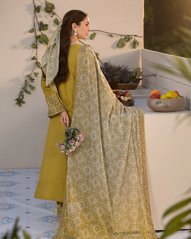 QALAMKAR - 3PC LAWN EMBROIDERED SHIRT WITH EMBROIDERED DUPATTA AND LAWN TROUSER - AL-Y998 - Image 8