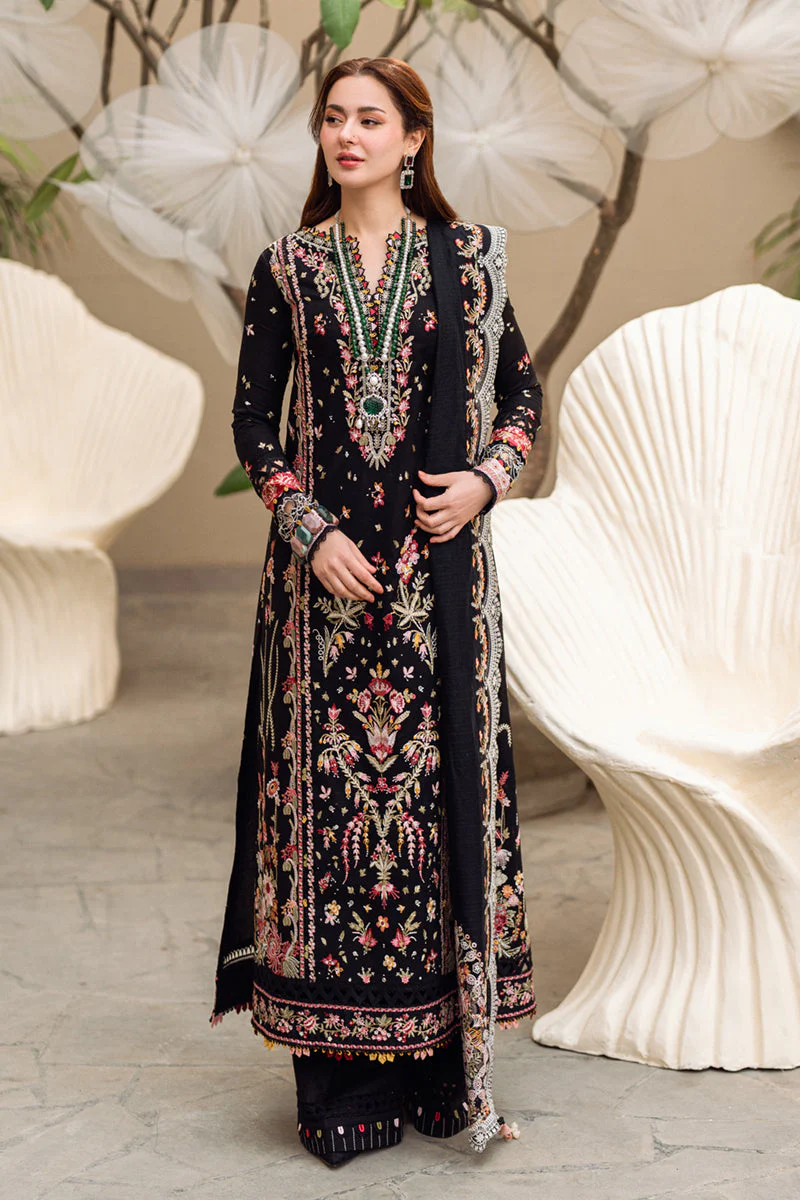 QALAMKAR - 3PC LAWN EMBROIDERED SHIRT WITH JACQUARD WEAVED EMBROIDERED DUPATTA AND COTTON TROUSER - KPR-FK-15 HANNAH