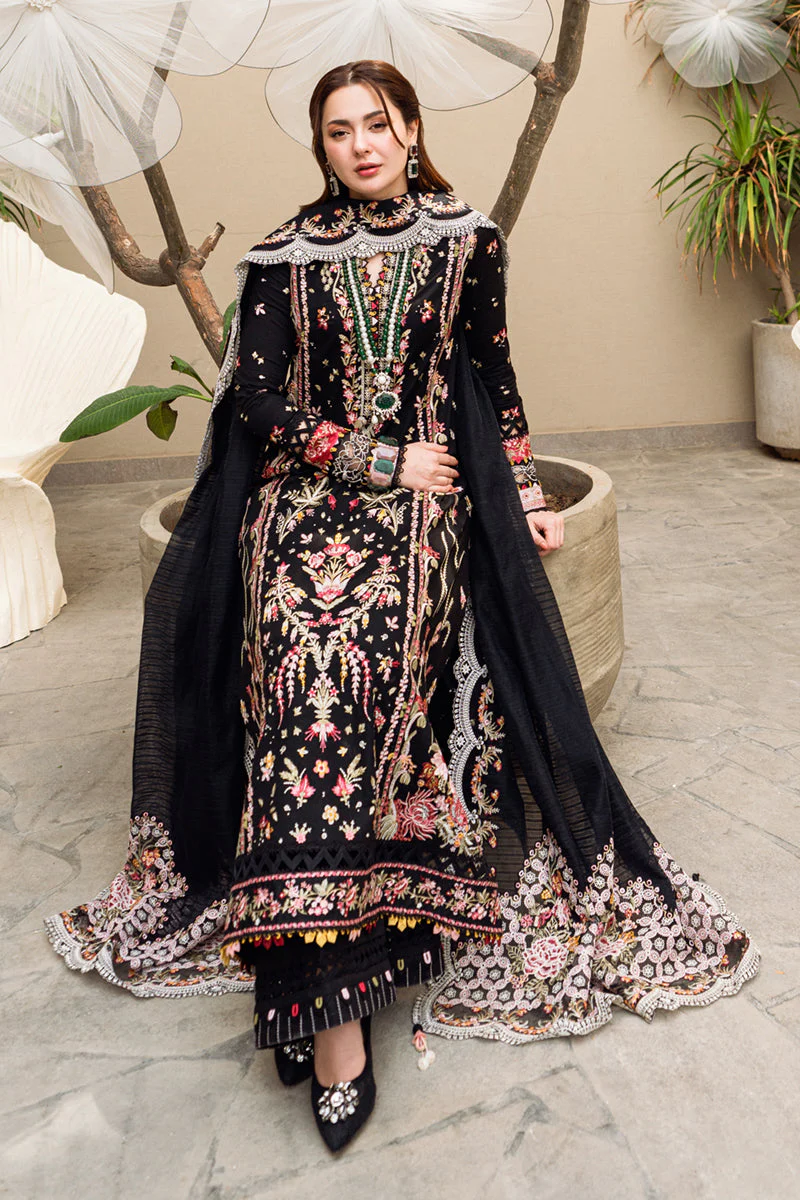 QALAMKAR - 3PC LAWN EMBROIDERED SHIRT WITH JACQUARD WEAVED EMBROIDERED DUPATTA AND COTTON TROUSER - KPR-FK-15 HANNAH - Image 3