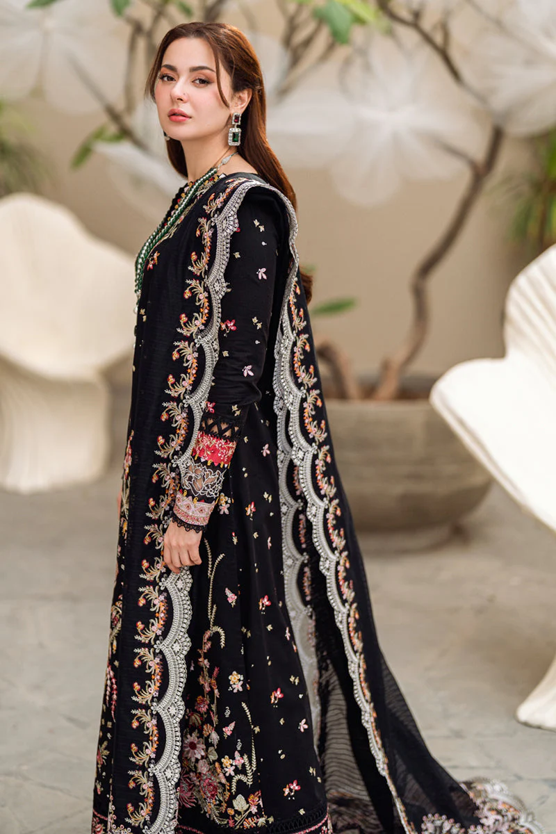 QALAMKAR - 3PC LAWN EMBROIDERED SHIRT WITH JACQUARD WEAVED EMBROIDERED DUPATTA AND COTTON TROUSER - KPR-FK-15 HANNAH - Image 4