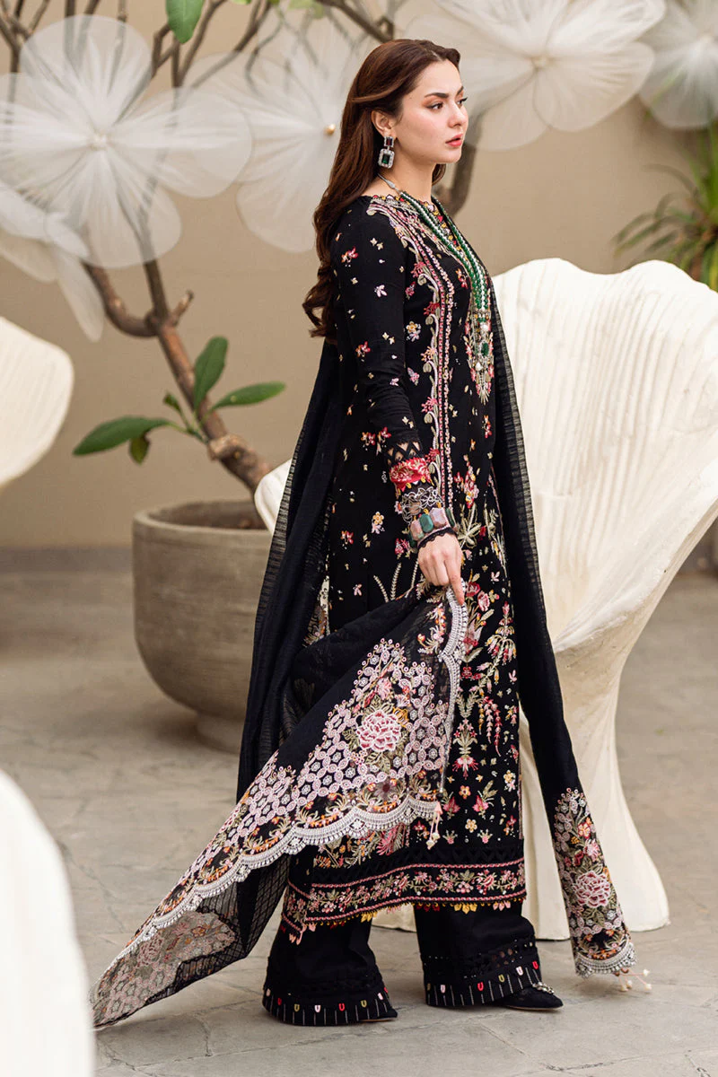 QALAMKAR - 3PC LAWN EMBROIDERED SHIRT WITH JACQUARD WEAVED EMBROIDERED DUPATTA AND COTTON TROUSER - KPR-FK-15 HANNAH - Image 5