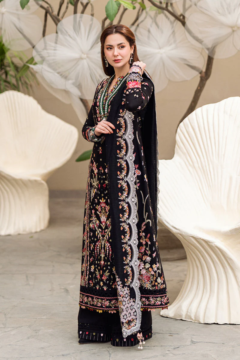 QALAMKAR - 3PC LAWN EMBROIDERED SHIRT WITH JACQUARD WEAVED EMBROIDERED DUPATTA AND COTTON TROUSER - KPR-FK-15 HANNAH - Image 6