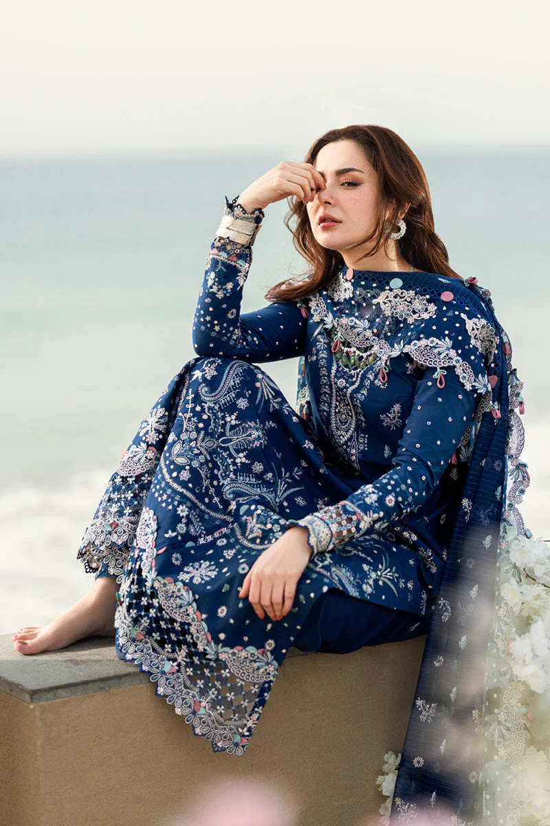 QALAMKAR - 3PC LAWN EMBROIDERED SHIRT WITH LAWN EMBROIDERED DUPATTA AND LAWN TROUSER - KPR-FK-05 AURORA - Image 3
