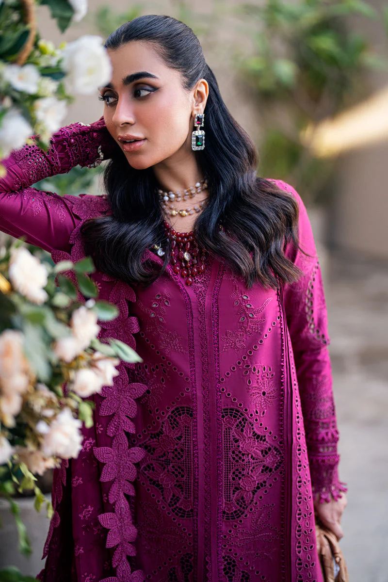 QALAMKAR - 3PC LAWN EMBROIDERED SHIRT WITH JACQUARD WEAVED EMBROIDERED DUPATTA AND COTTON TROUSER - KPR-FK-11 VIOLET - Image 2