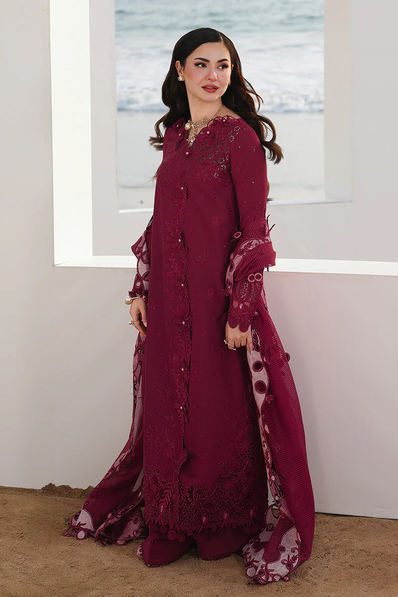 QALAMKAR - 3PC LAWN EMBROIDERED SHIRT WITH JACQUARD WEAVED EMBROIDERED DUPATTA AND COTTON TROUSER -SA-14 NELAM