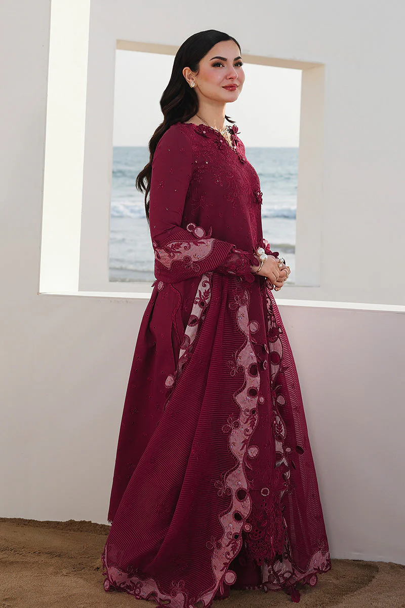QALAMKAR - 3PC LAWN EMBROIDERED SHIRT WITH JACQUARD WEAVED EMBROIDERED DUPATTA AND COTTON TROUSER -SA-14 NELAM - Image 4