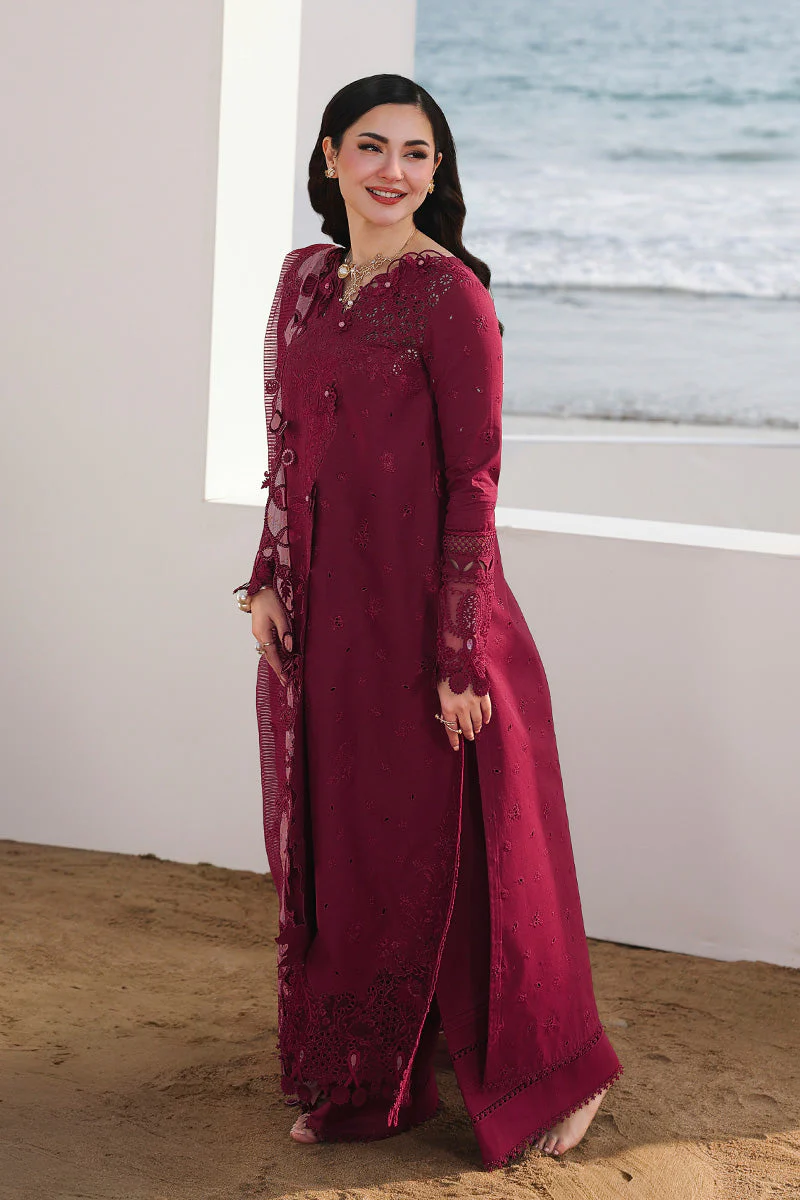 QALAMKAR - 3PC LAWN EMBROIDERED SHIRT WITH JACQUARD WEAVED EMBROIDERED DUPATTA AND COTTON TROUSER -SA-14 NELAM - Image 6