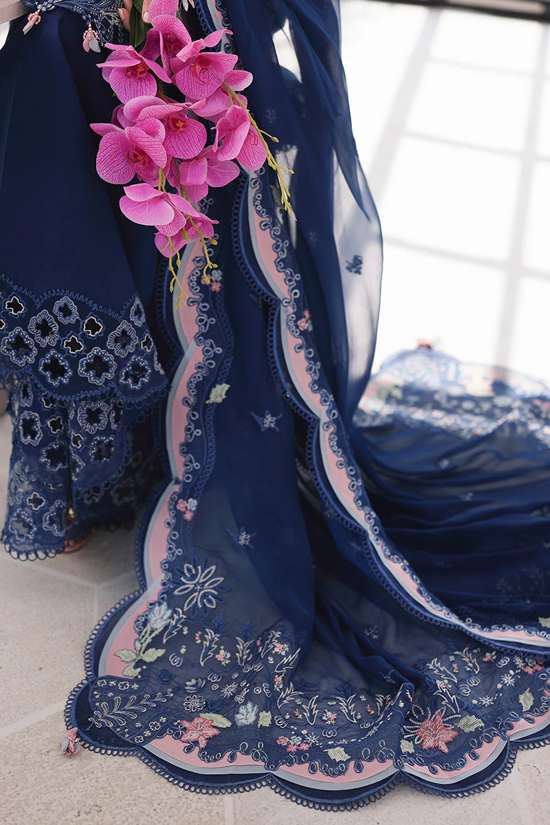 QALAMKAR - 3PC LAWN EMBROIDERED SHIRT WITH JACQUARD WEAVED EMBROIDERED DUPATTA AND COTTON TROUSER -SA-16 ESMA - Image 4