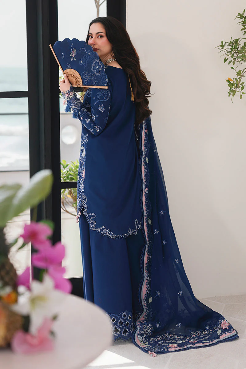 QALAMKAR - 3PC LAWN EMBROIDERED SHIRT WITH JACQUARD WEAVED EMBROIDERED DUPATTA AND COTTON TROUSER -SA-16 ESMA - Image 7