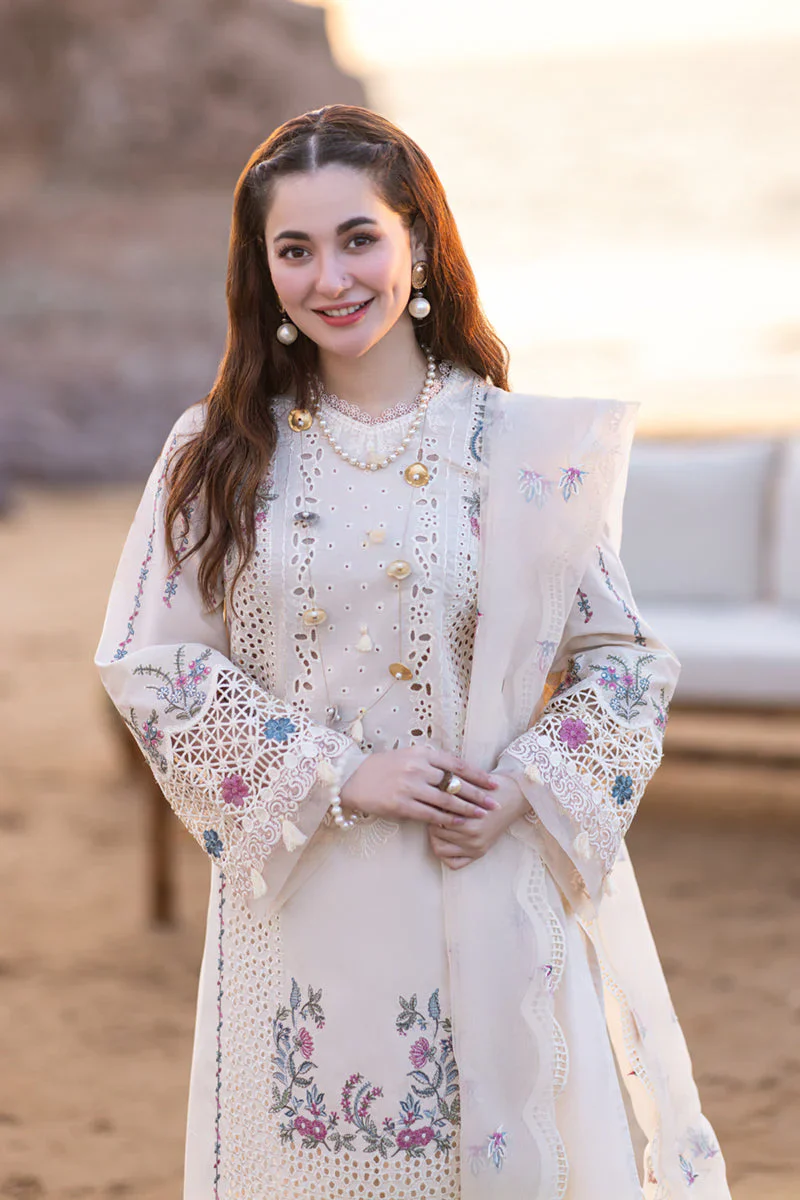 QALAMKAR - 3PC LAWN EMBROIDERED SHIRT WITH ORGANZA CUTWORK EMBROIDERED DUPATTA AND TROUSER - HZG1626 - Image 2