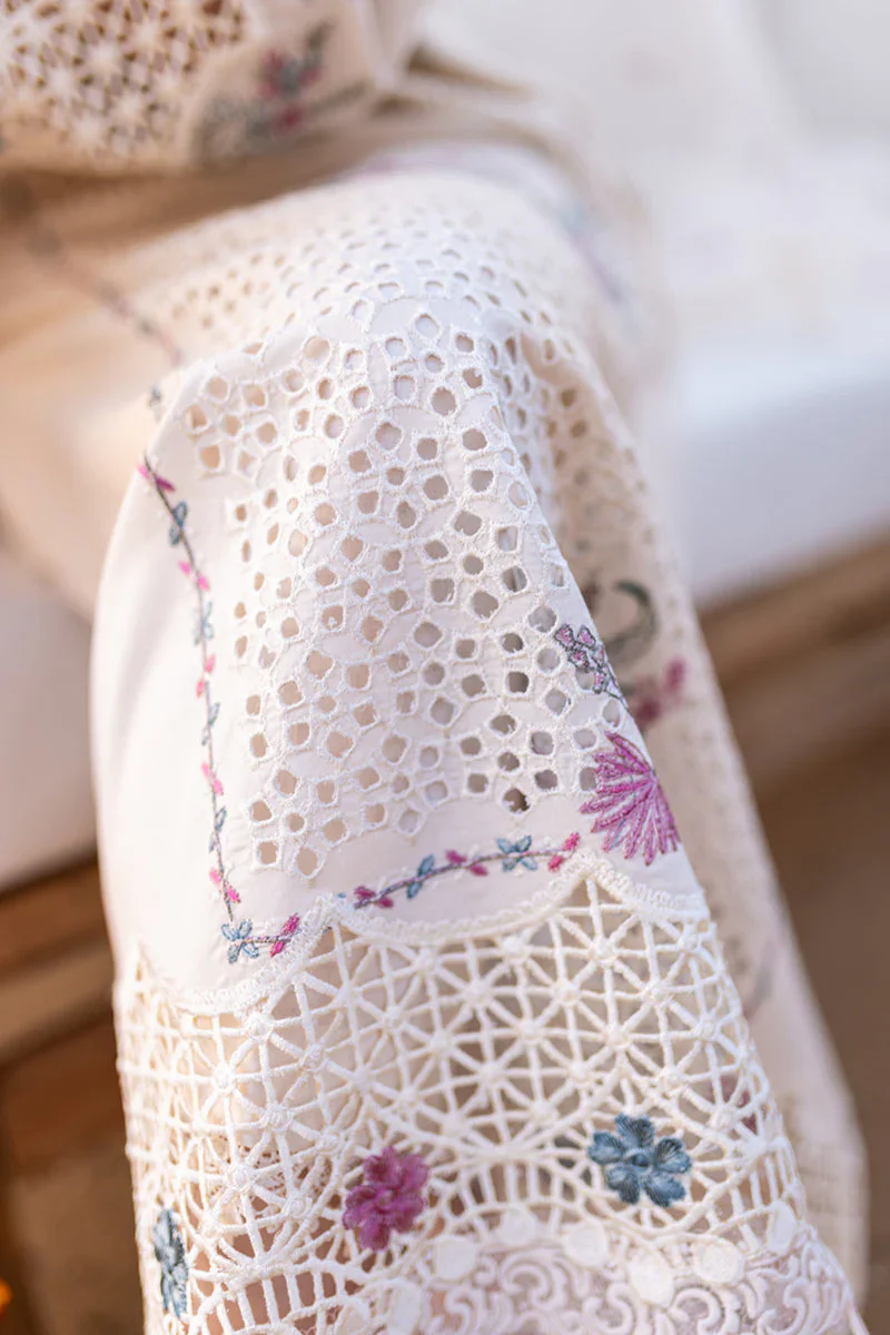 QALAMKAR - 3PC LAWN EMBROIDERED SHIRT WITH ORGANZA CUTWORK EMBROIDERED DUPATTA AND TROUSER - HZG1626 - Image 3