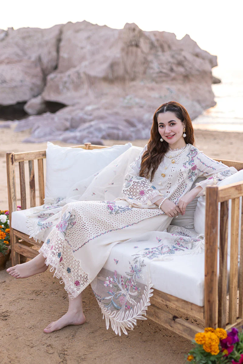 QALAMKAR - 3PC LAWN EMBROIDERED SHIRT WITH ORGANZA CUTWORK EMBROIDERED DUPATTA AND TROUSER - HZG1626 - Image 4