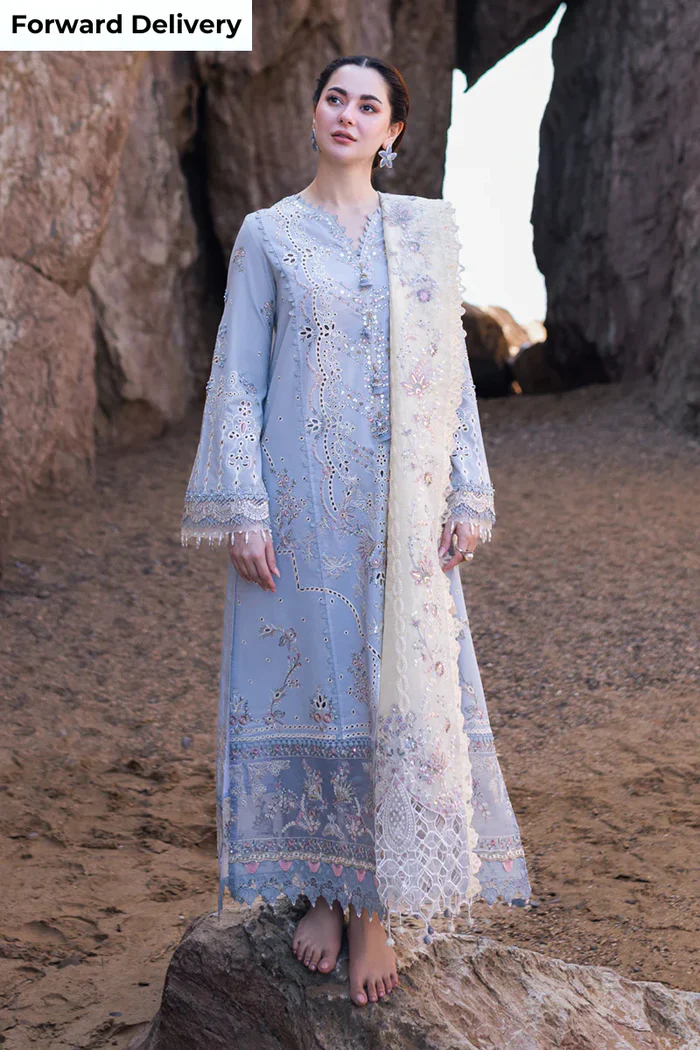 QALAMKAR - 3PC Lawn EMBROIDERED SHIRT WITH ORGANZA CUTWORK EMBROIDERED DUPATTA AND TROUSER - HZG1627