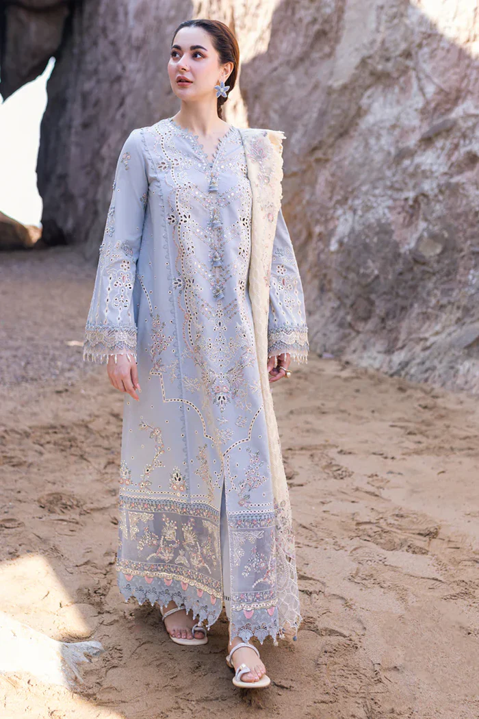 QALAMKAR - 3PC Lawn EMBROIDERED SHIRT WITH ORGANZA CUTWORK EMBROIDERED DUPATTA AND TROUSER - HZG1627 - Image 2