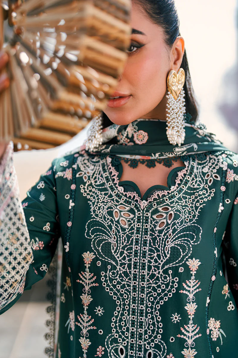 QALAMKAR - 3PC LAWN EMBROIDERED SHIRT WITH VOIL PRINTED SHAWL AND TROUSER - FK-13 ELIZA - Image 2