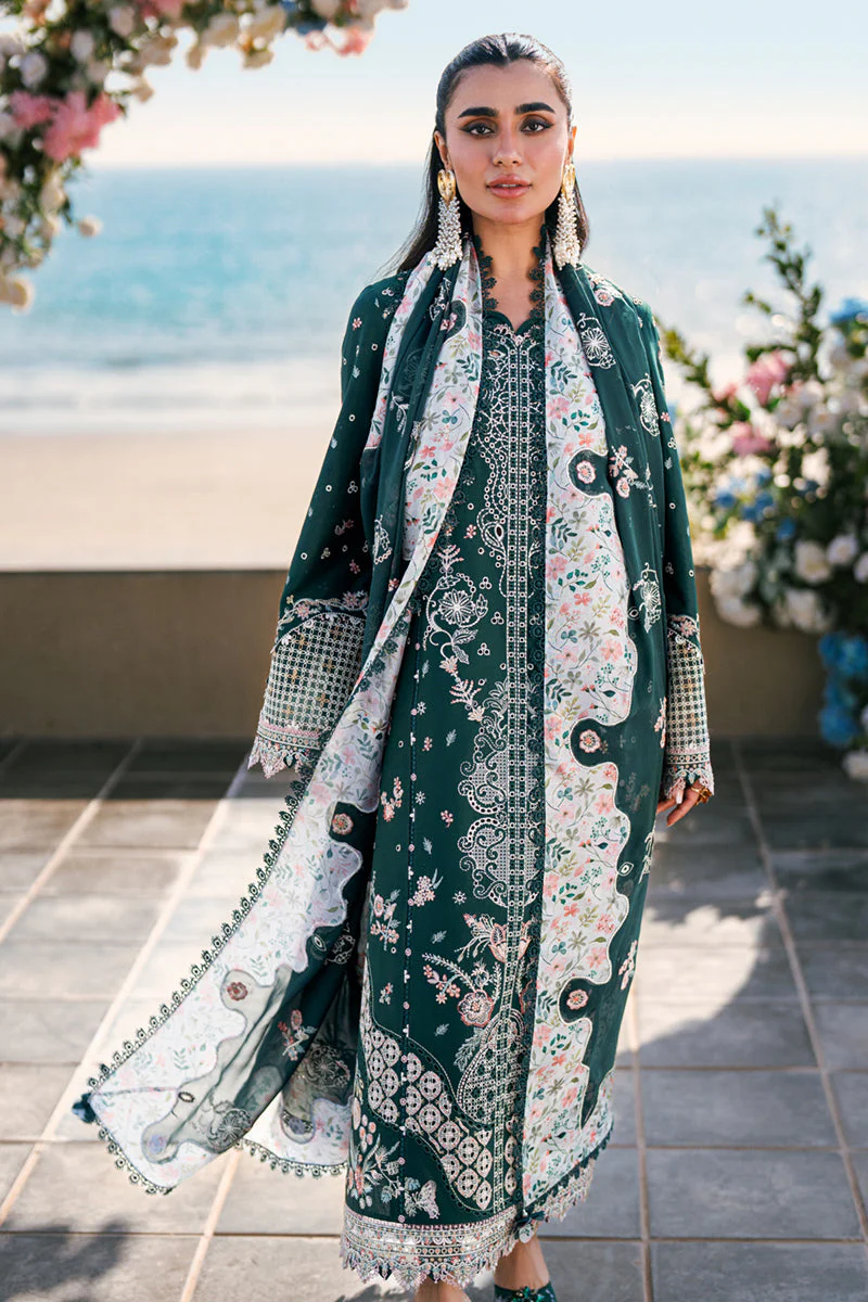QALAMKAR - 3PC LAWN EMBROIDERED SHIRT WITH VOIL PRINTED SHAWL AND TROUSER - FK-13 ELIZA - Image 3