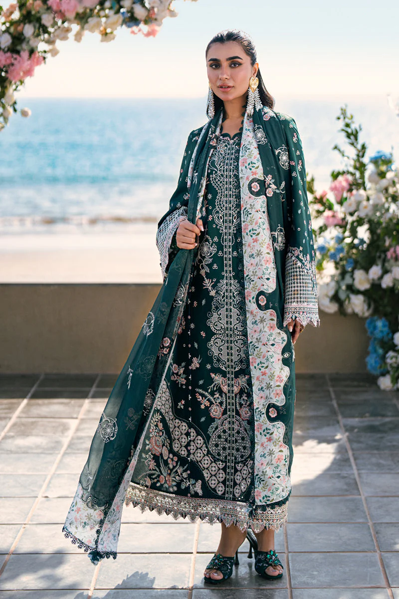 QALAMKAR - 3PC LAWN EMBROIDERED SHIRT WITH VOIL PRINTED SHAWL AND TROUSER - FK-13 ELIZA - Image 4