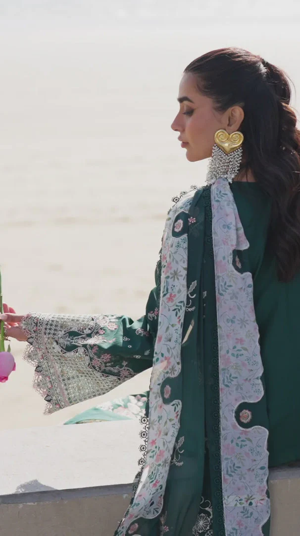 QALAMKAR - 3PC LAWN EMBROIDERED SHIRT WITH VOIL PRINTED SHAWL AND TROUSER - FK-13 ELIZA - Image 5
