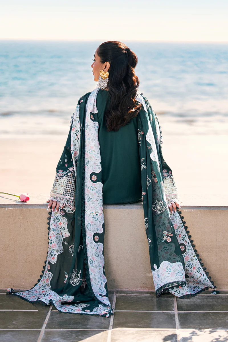 QALAMKAR - 3PC LAWN EMBROIDERED SHIRT WITH VOIL PRINTED SHAWL AND TROUSER - FK-13 ELIZA - Image 6