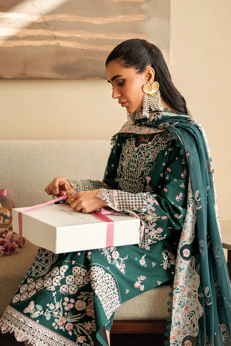 QALAMKAR - 3PC LAWN EMBROIDERED SHIRT WITH VOIL PRINTED SHAWL AND TROUSER - FK-13 ELIZA - Image 7