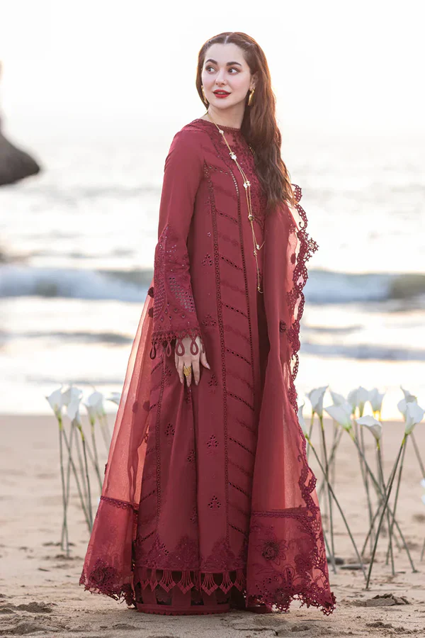QALAMKAR - 3PC CHIKANKARI LAWN EMBROIDERED SHIRT WITH ORGANZA Embroiderded DUPATTA AND TROUSER - UF-640 - Image 2