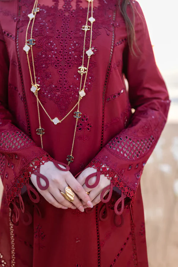 QALAMKAR - 3PC CHIKANKARI LAWN EMBROIDERED SHIRT WITH ORGANZA Embroiderded DUPATTA AND TROUSER - UF-640 - Image 4