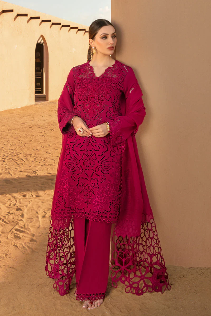 RANG RASIYA - 3PC LAWN CHICKENKARI EMBROIDERED SHIRT WITH EMBROIDERED DUPATTA AND COTTON TROUSER - KPR-SP23