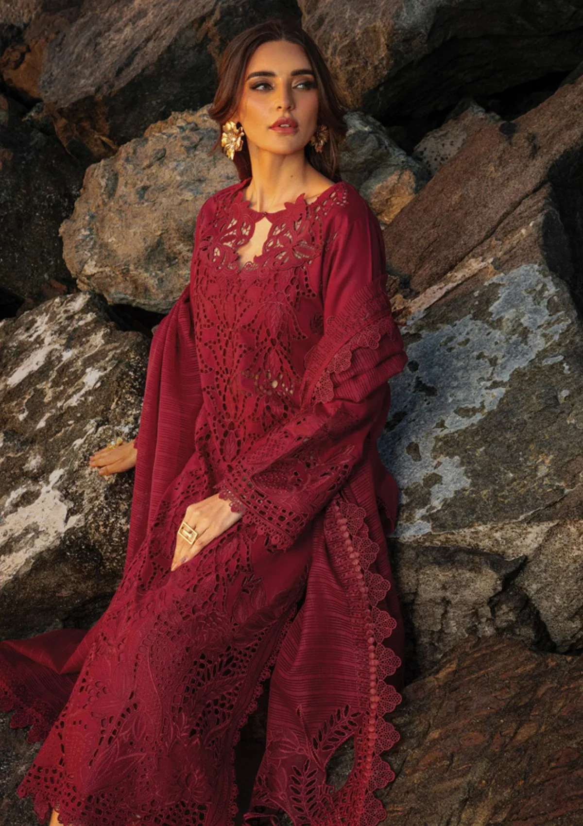 RANG RASIYA - 3PC LAWN CHIKANKAARI EMBROIDEREDR-02 SHIRT WITH NET EMBROIDERED DUPATTA AND TROUSER - RR-13 - Image 2