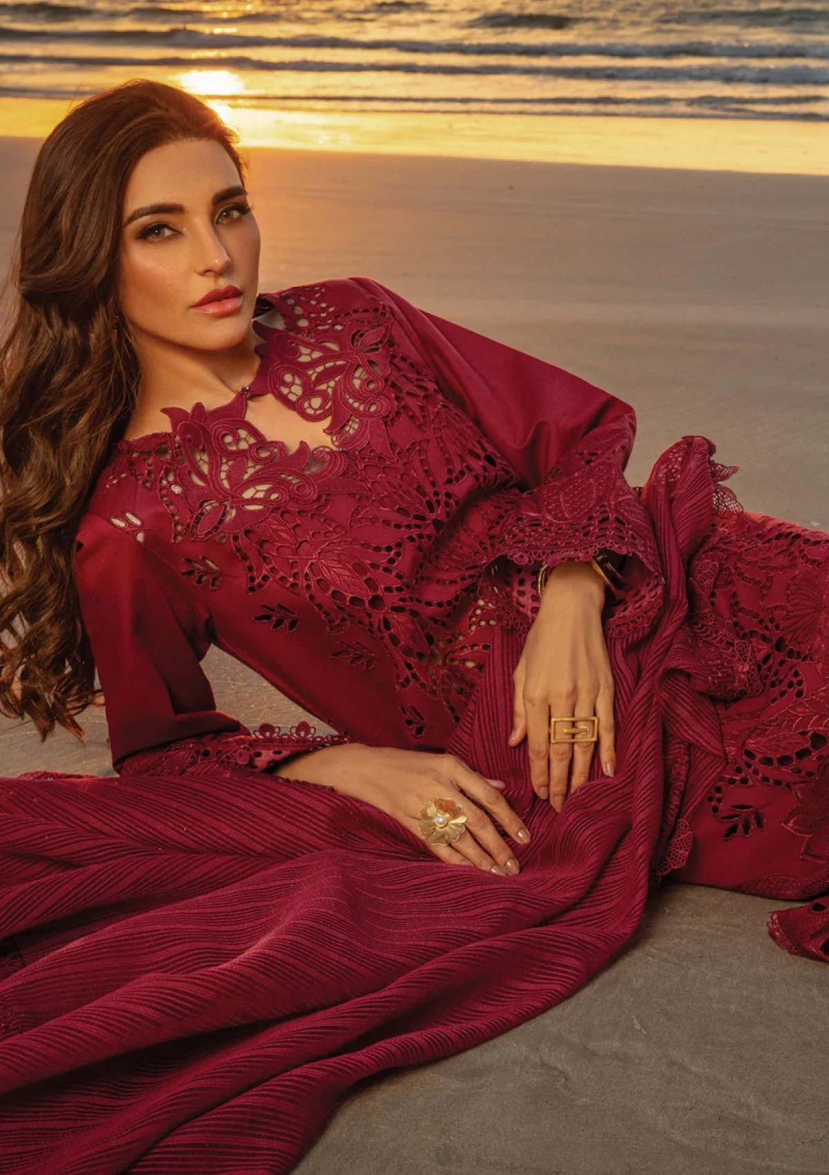 RANG RASIYA - 3PC LAWN CHIKANKAARI EMBROIDEREDR-02 SHIRT WITH NET EMBROIDERED DUPATTA AND TROUSER - RR-13 - Image 3