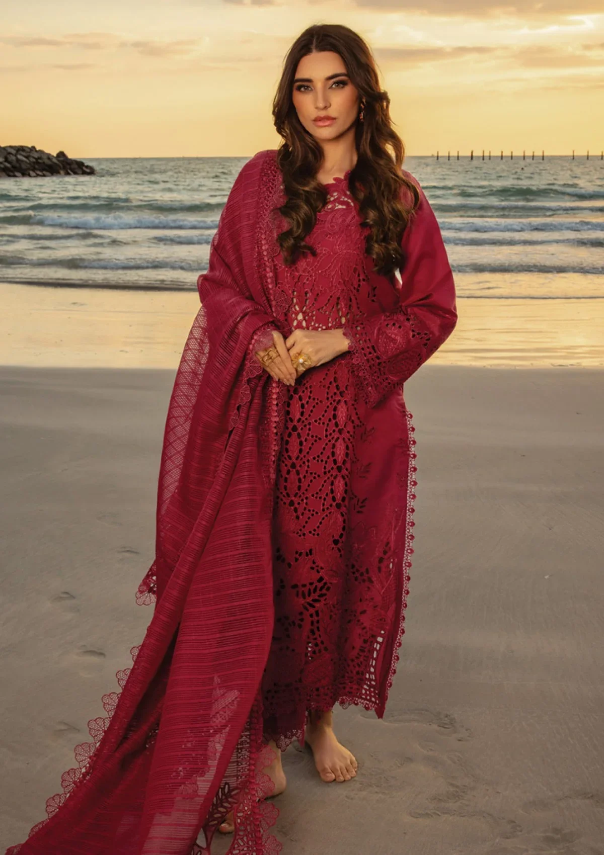 RANG RASIYA - 3PC LAWN CHIKANKAARI EMBROIDEREDR-02 SHIRT WITH NET EMBROIDERED DUPATTA AND TROUSER - RR-13 - Image 6