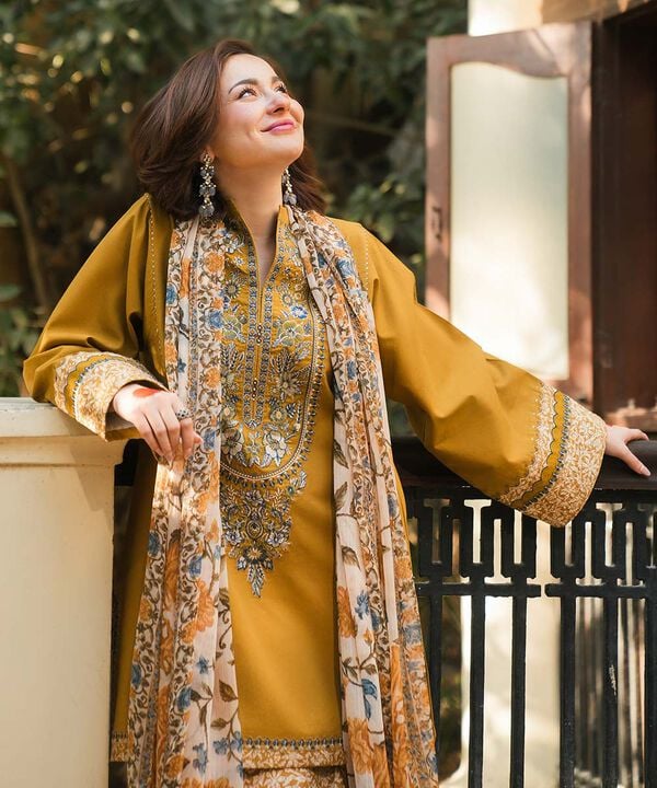 SAPPHIRE -3 Piece Unstitched Embroidered DHANAK Shirt With Embroidered Trousere and Pronted Dupatta| YL-1 - Image 2