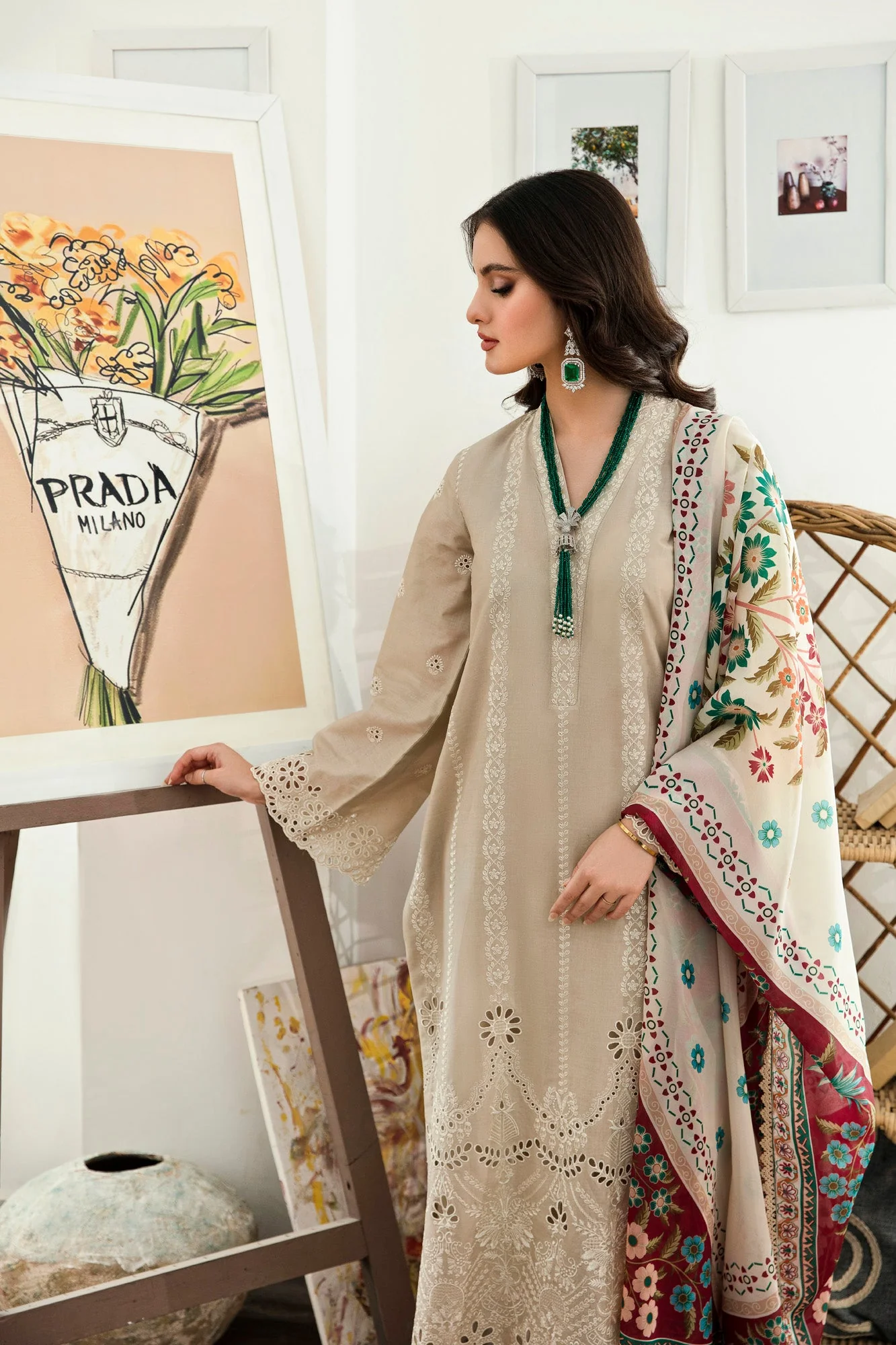SAYA - 3PC LAWN EMBROIDERED SHIRT WITH PRINTED DUPATTA AND TROUSER - Image 3
