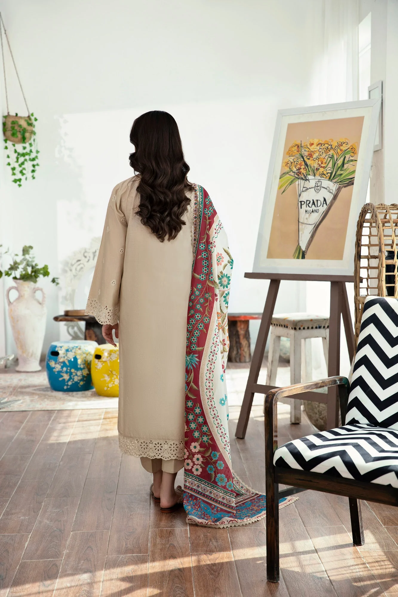 SAYA - 3PC LAWN EMBROIDERED SHIRT WITH PRINTED DUPATTA AND TROUSER - Image 4